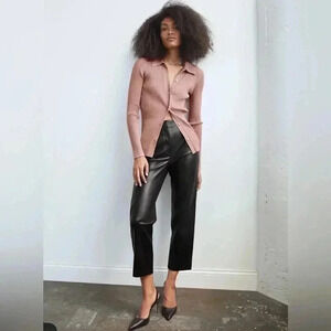 Aritzia Babaton Trousers 2 Command Cropped Ankle Pant Faux Leather Black MidRise